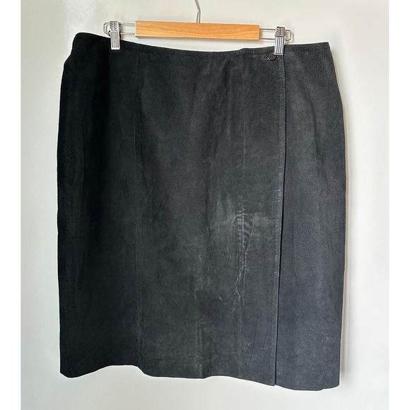 VTG‎ Coldwater Creek Black Suede Leather Skirt 2X Western Boho NWT Cowgirl - Picture 3 of 10